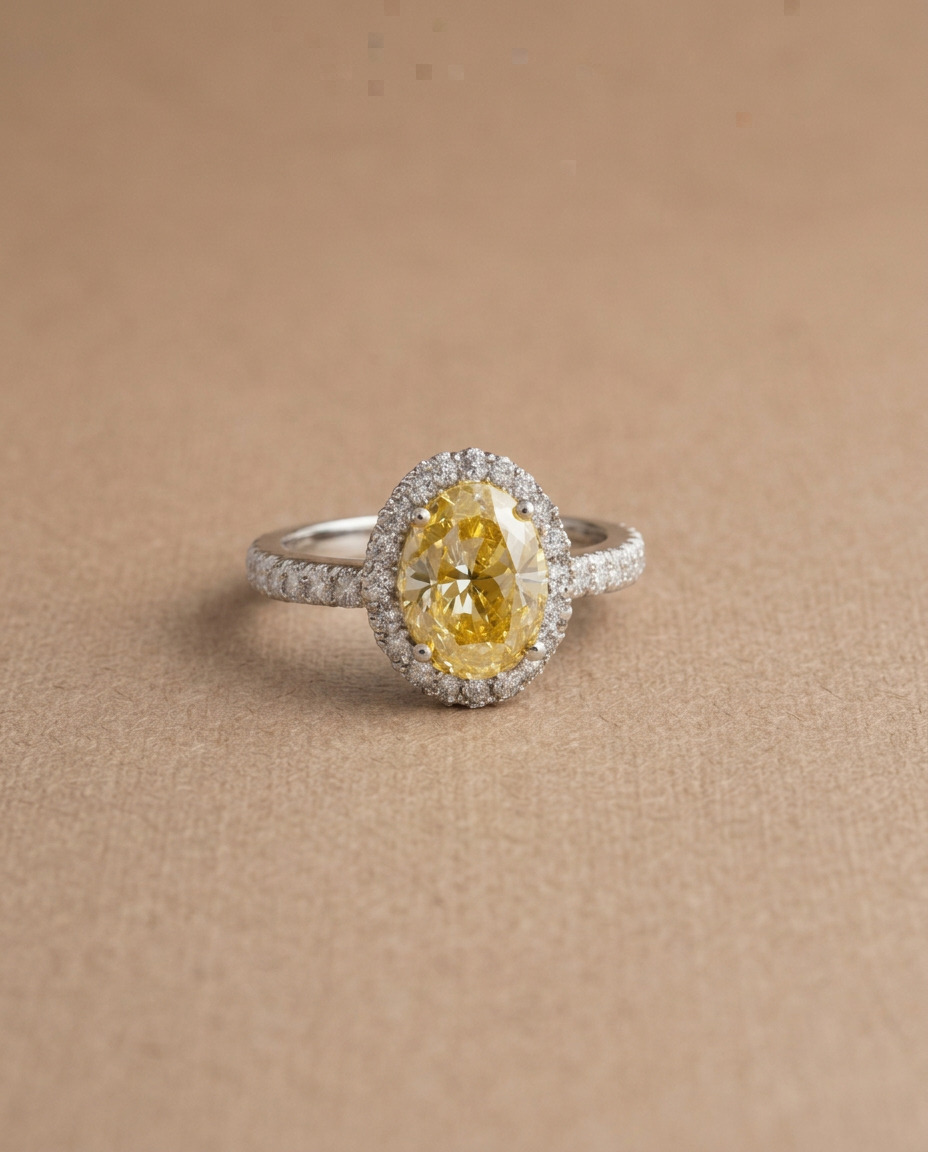 Sunburst Halo Yellow Oval Engagement Ring